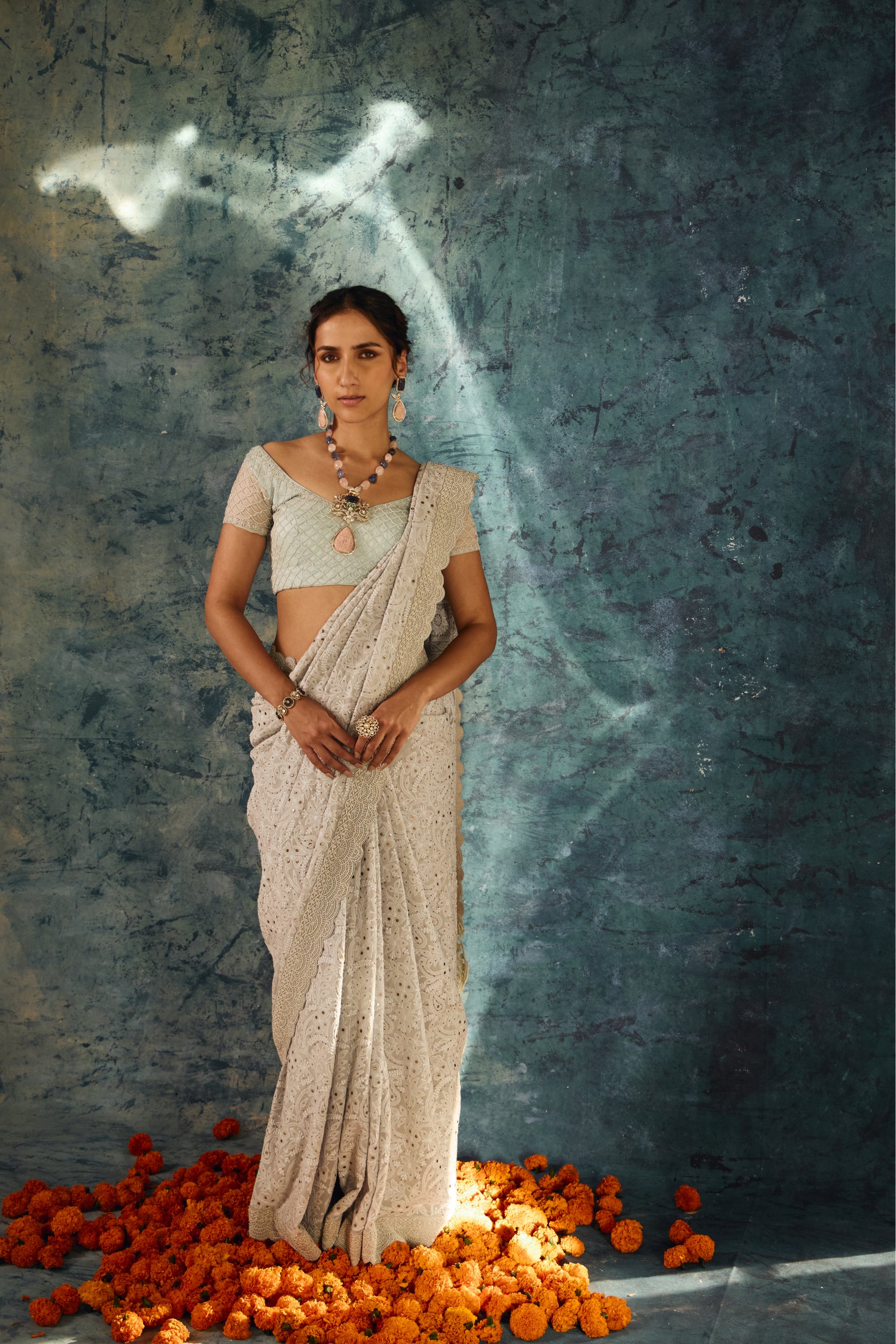 Shop the Latest Collection of Grey Georgette Saree 