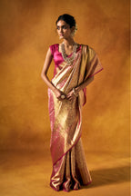 Golden Kanjivaram Silk Saree with Elegant Zari Work - Adira - House of Surya
