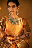 Golden Kanjivaram Silk Saree - House of Surya