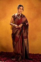 Maroon Kanjivaram Silk Saree with Luxurious Zari Embroidery - Adira - House of Surya