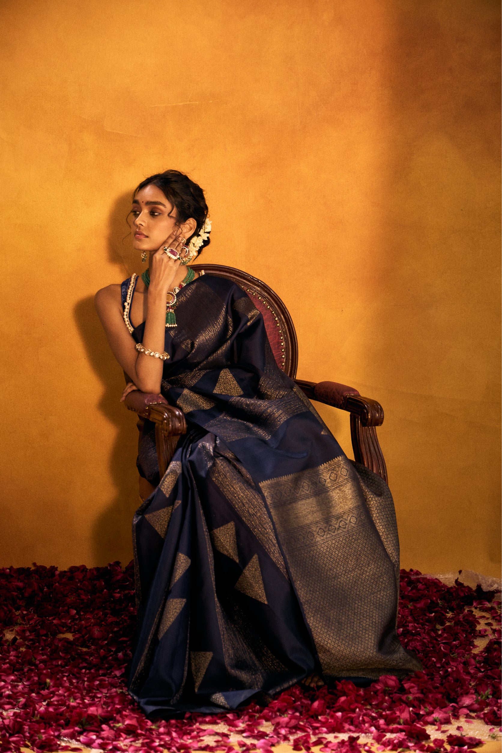 Shop Navy Blue Kanjivaram Saree - House of Surya