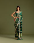 Bottle Green Satin Crepe Saree with Zari & Sequin Work