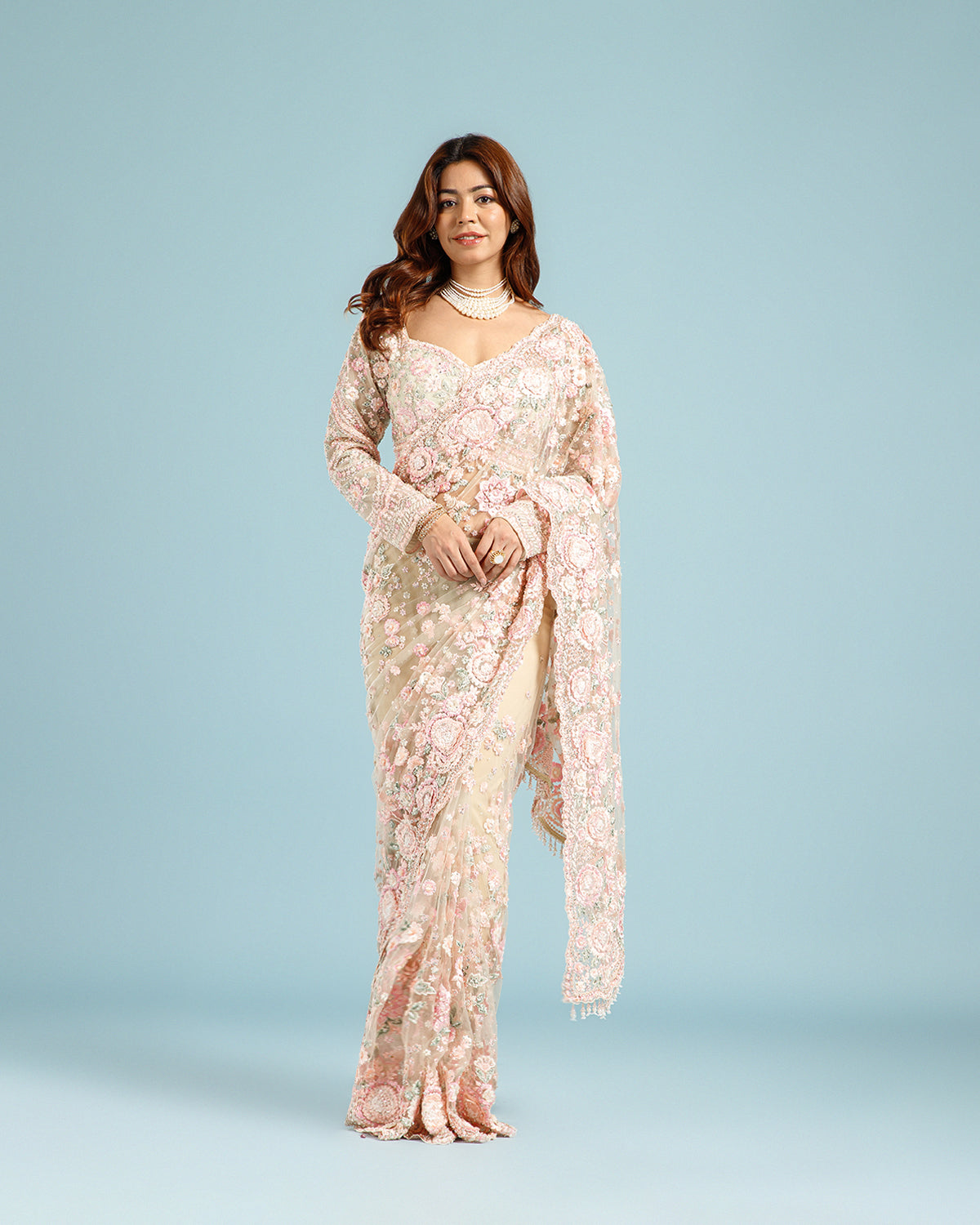 Party & Festive Wear Golden Net Saree with Resham, Sequence & Cutdana Work - House of Surya