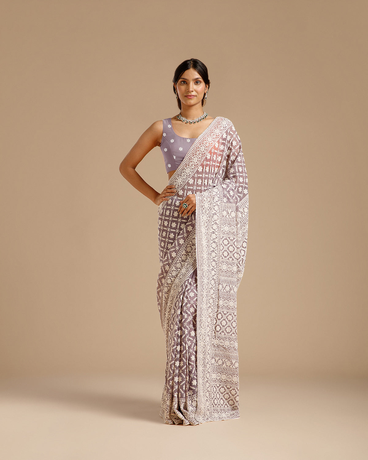 Mauve Georgette Saree with Resham & Sequin Work