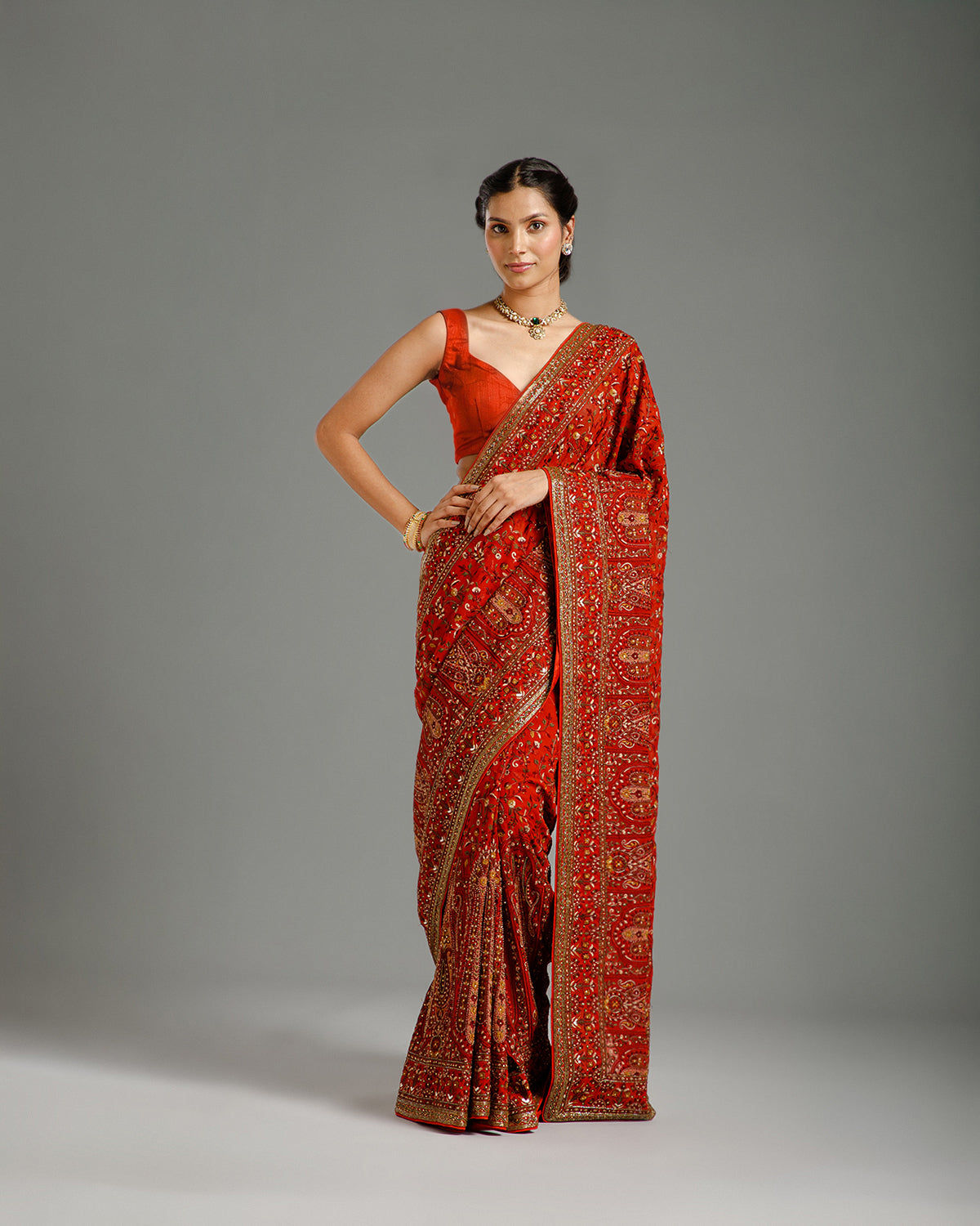 
Rust Georgette Saree with Resham, Nulki & Stone Work
