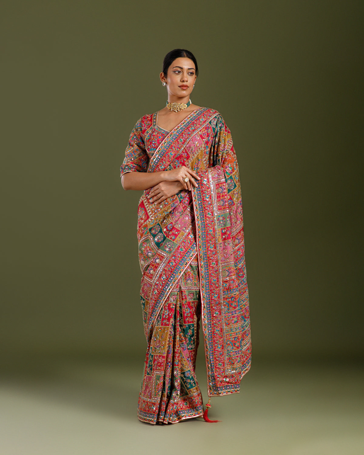 Rani Georgette Saree with Intricate Aari Work - House of Surya