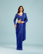 Designer Blue Net Saree with Sequence, Bead & Cutdana (Nulki) Work - House of Surya