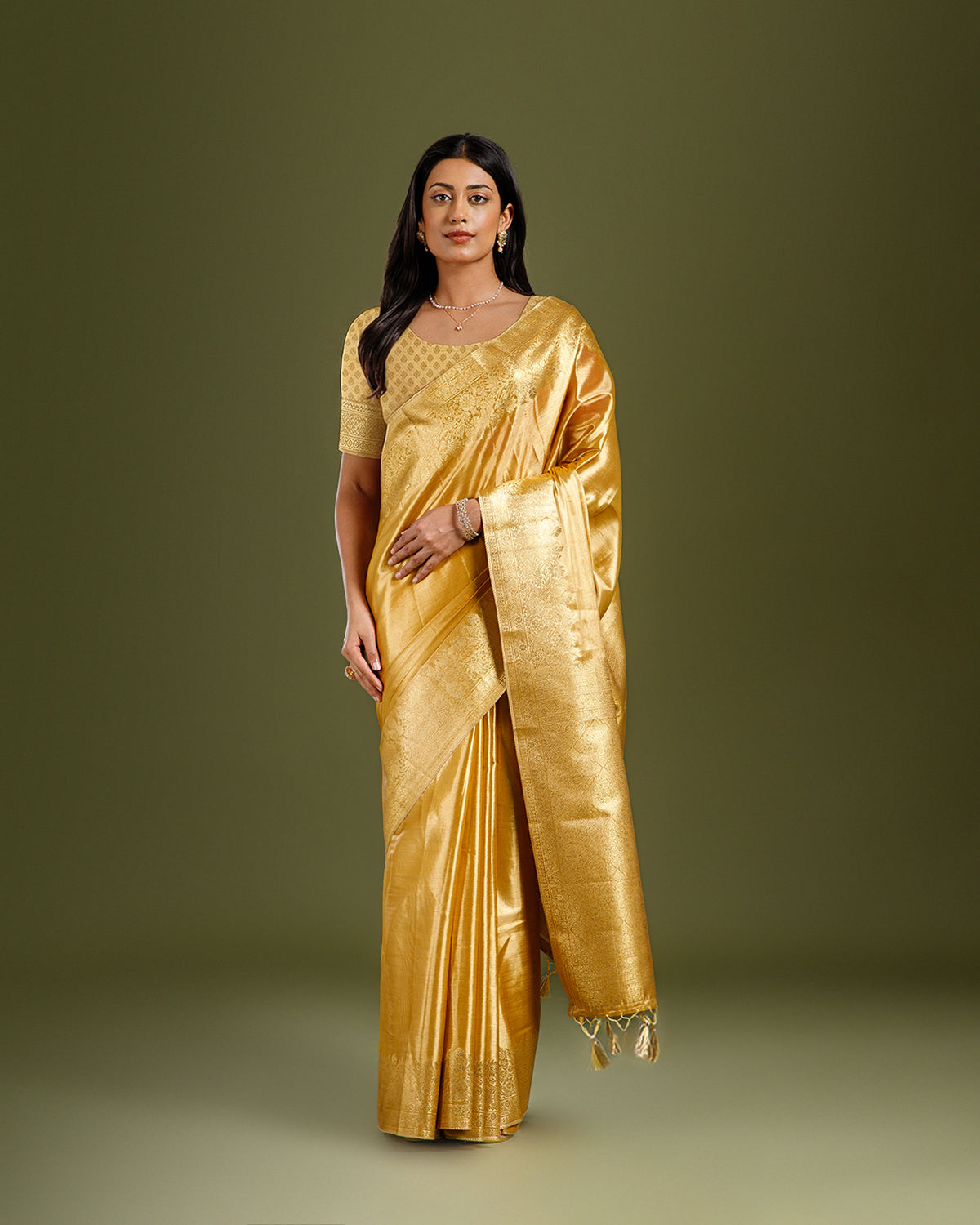 Yellow Tissue Kanjivaram Saree with Rich Zari Weave - House of Surya