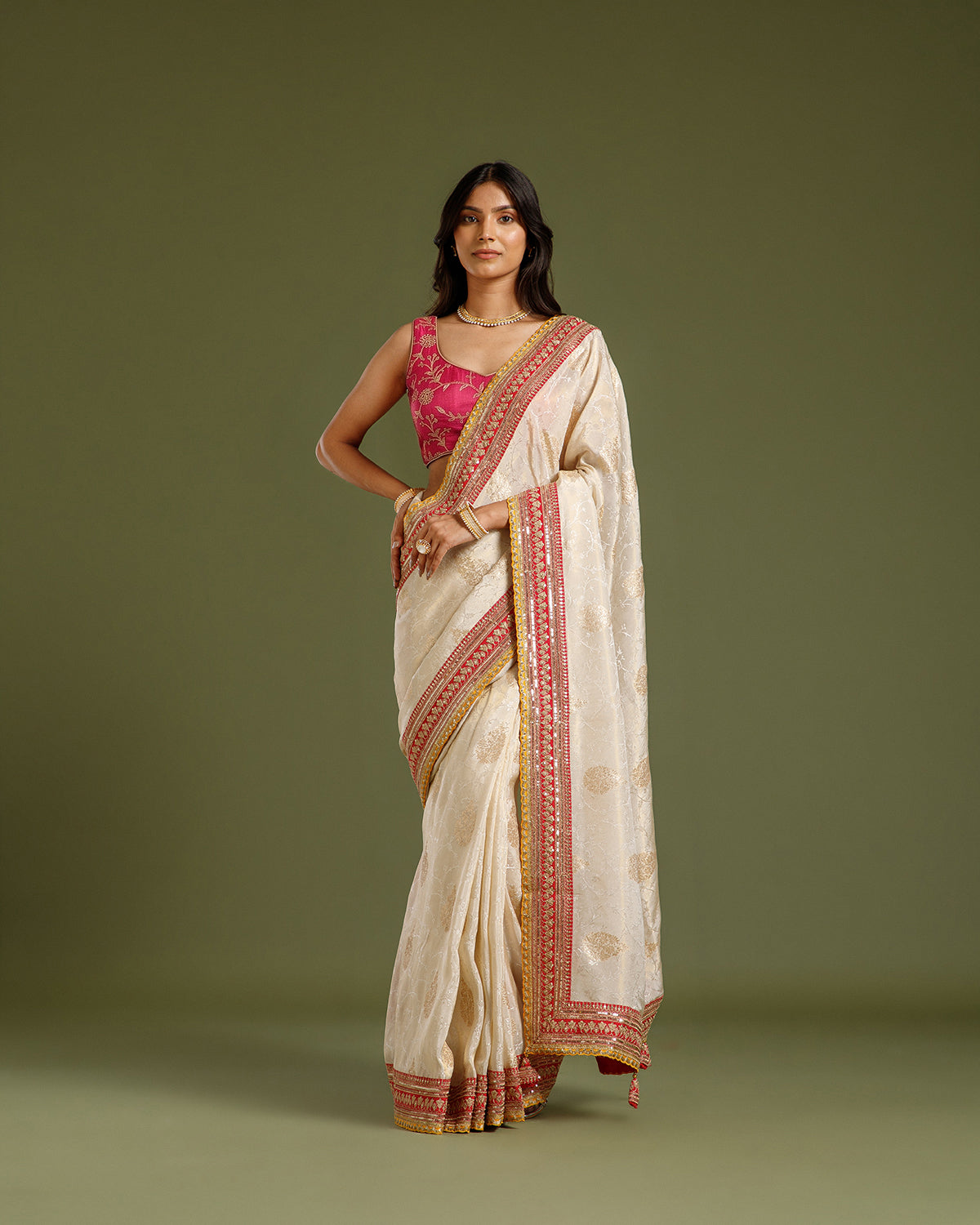 Ivory Tissue Silk Saree with Dori, Sequin & Zari Work