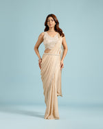 Beige Georgette Drape Saree ,Ready to Wear Saree - House of Surya