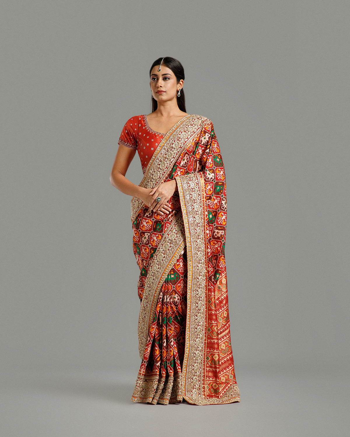 Red Silk Saree with Zardozi, Nulki, Moti & Dori Work