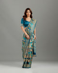 Elegant Blue Crepe Silk Saree with Multicolor Weaving