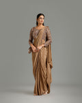 Dusty Gold Satin Lycra Saree with Sequin & Cutdana Work
