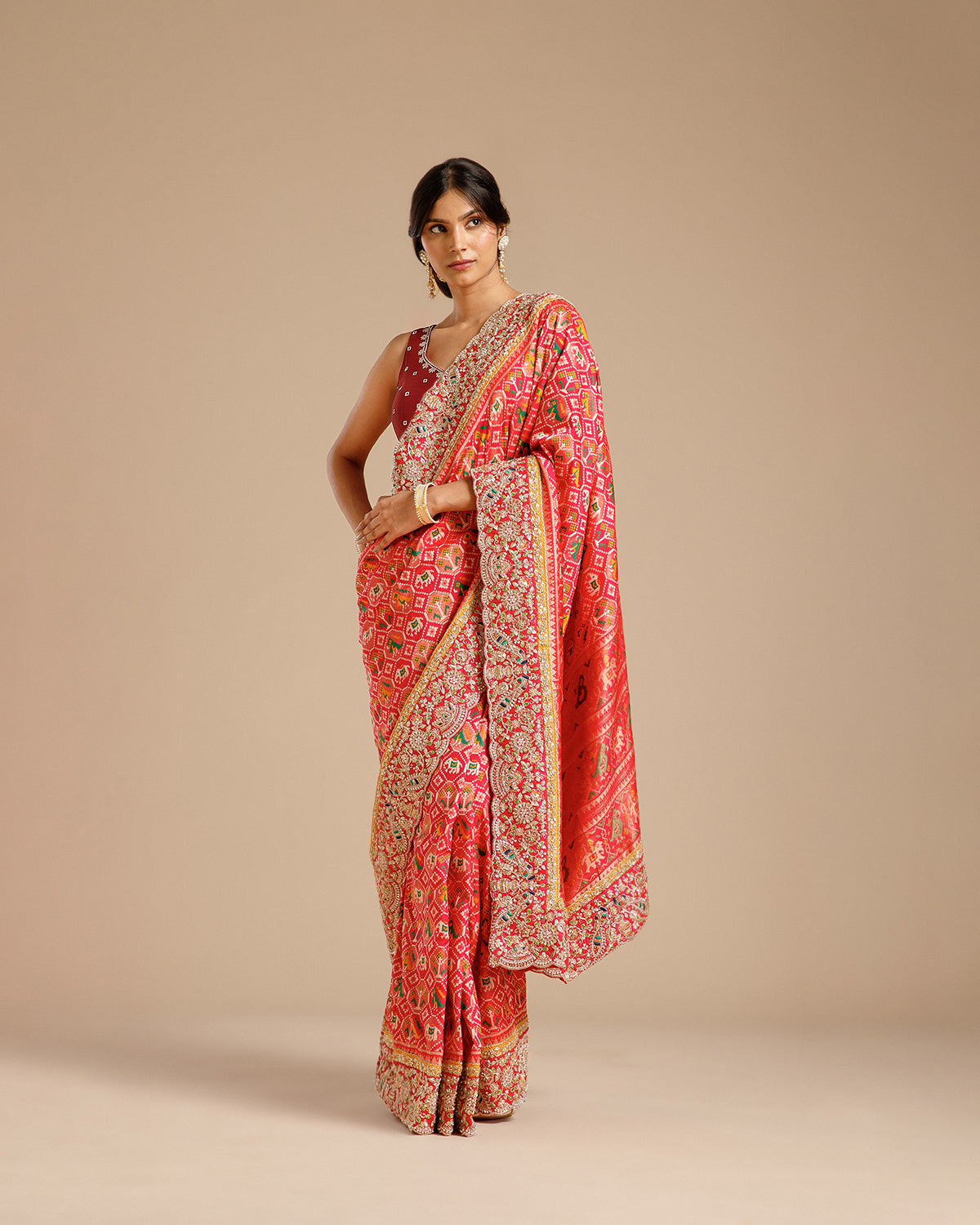 Rani Silk Saree with Beads, Nulki, Sequin, Dori, Resham & Moti Work