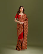 Wine Georgette Saree with Designer Resham & Cutdana Work - House of Surya