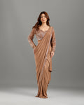 Chikoo Lycra Drape Saree with Hand Work