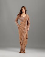 Chikoo Lycra Drape Saree,Ready to Wear Saree - House of Surya