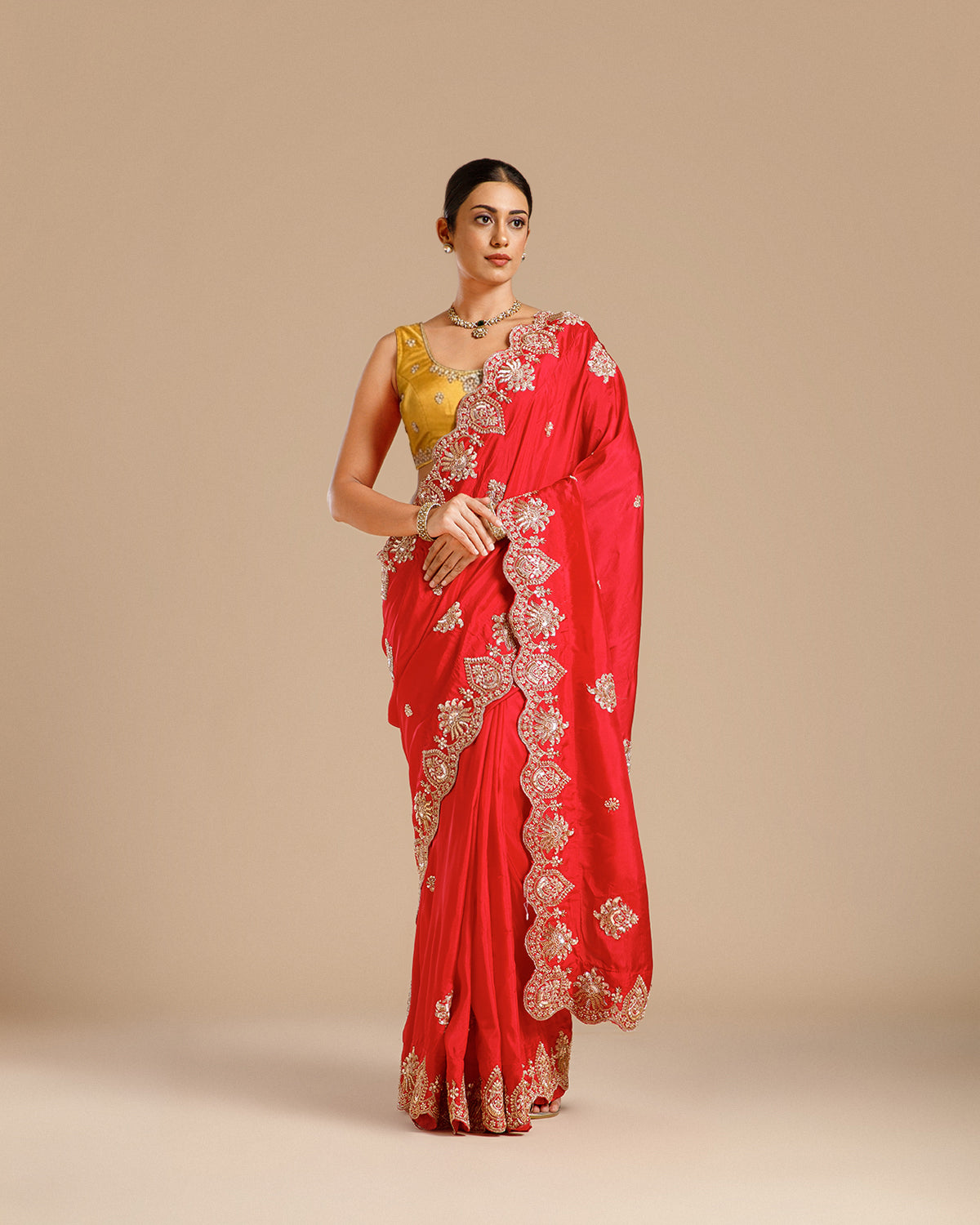 Rani Dola Silk Saree with Nulki, Sequin, Pearl & Dabka Work