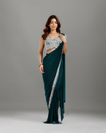 Green Lycra Drape Saree,Green Lycra Drape Saree- House of Surya