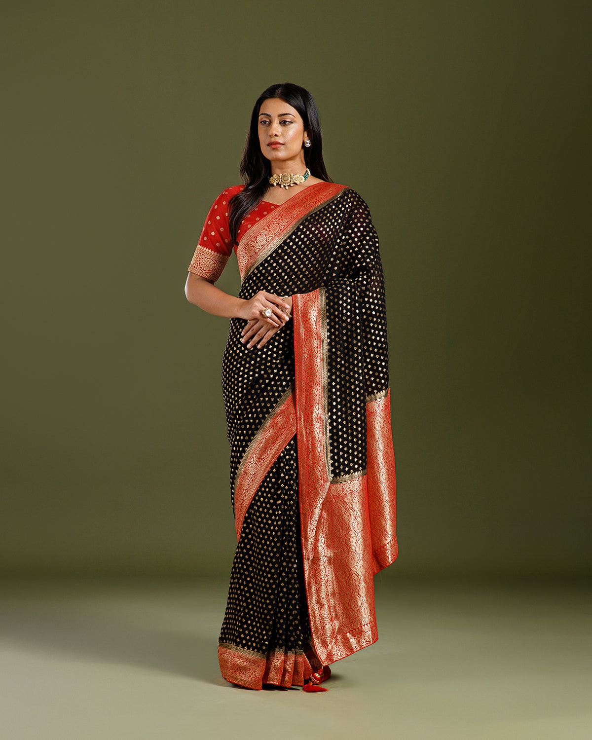 Black Khaddi Georgette Saree with Elegant Resham Weave - House of Surya