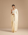 Ivory Georgette Saree with Nulki, Moti, Sequin, Coin & Resham Work