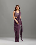 Purple Georgette Drape Saree with Hand Work