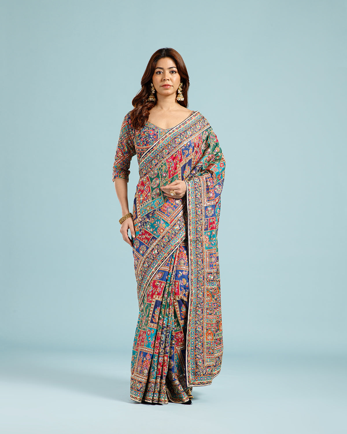 Blue Georgette Saree with Intricate Aari Work - House of Surya