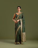 Bottle Green Georgette Saree with Dabka, Nulki, Mirror & Kundan Work