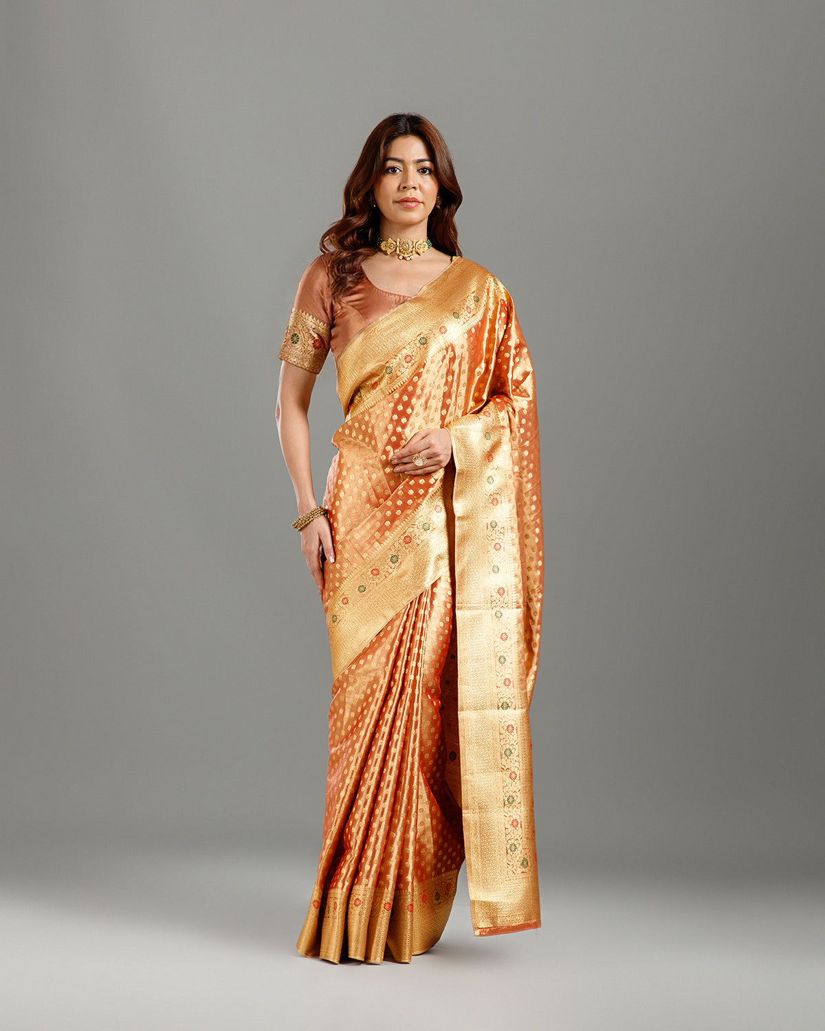 Wedding & Festive Wear Rust Kanjivaram Silk Saree with Zari Work - House of Surya