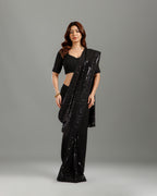 Designer Party Wear Black Georgette Saree with Sequence Work for Women - House of Surya