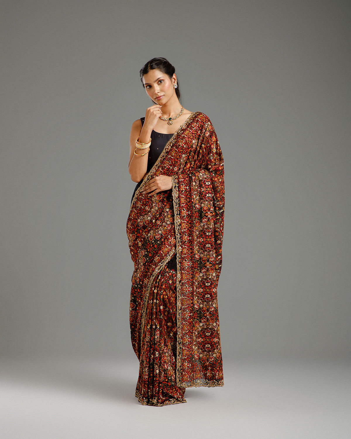 Black Georgette Saree with Beads, Nulki, Resham & Stone Work