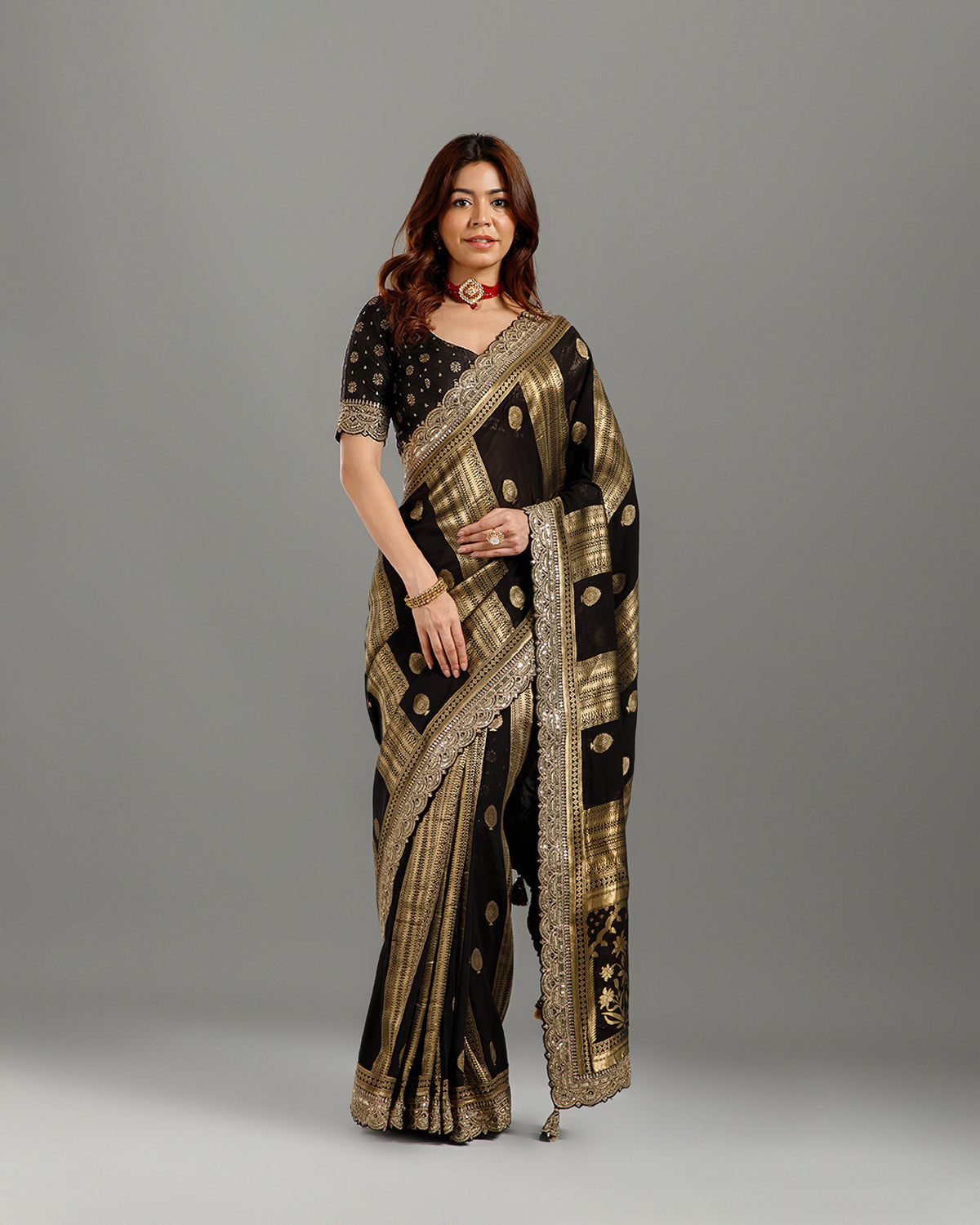 Designer Black Khaddi Georgette Saree with Sequin Work for Women - House of Surya