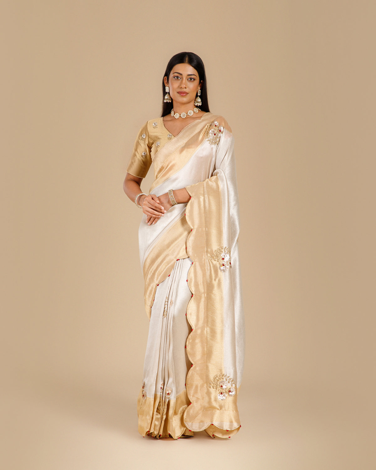 Golden Tissue Georgette Saree with Gota Patti & Sequence Work - House of Surya
