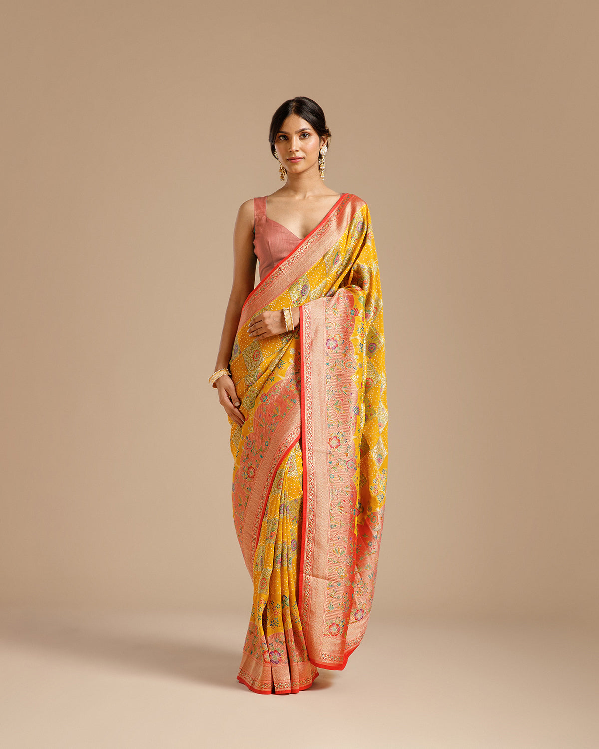 Multi Yellow Georgette Saree with Khaddi Weaving