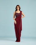 Maroon Lycra Drape Saree with Hand Work