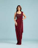  Maroon Lycra Drape Saree,Ready to Wear Saree- House of Surya