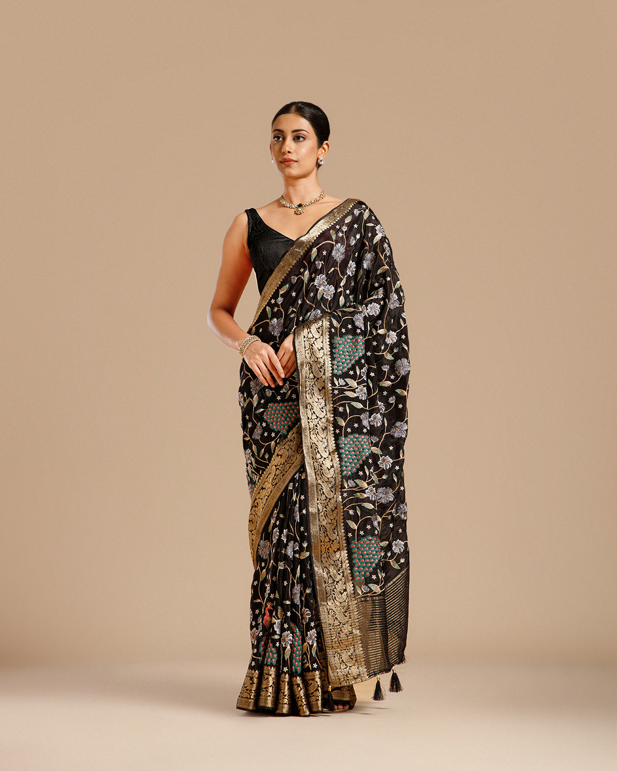 Black Chinon Crepe Saree with Resham Work
