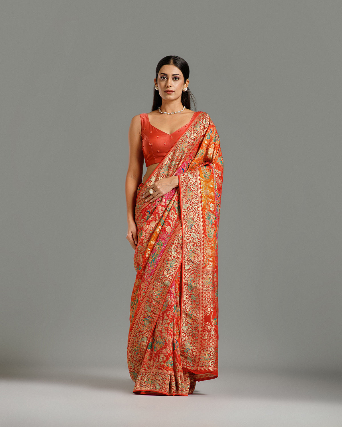 Multi Red Georgette Saree with Khaddi Weaving