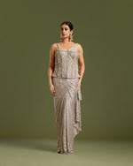 Beige Sandley Drape Saree with Sequin Work - House of Surya