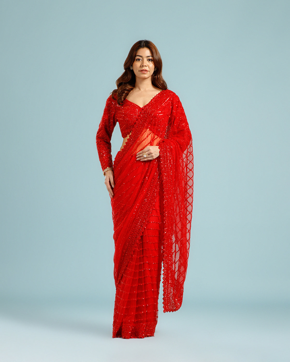 Designer Red Net Saree,Net sarees for women
- House of Surya