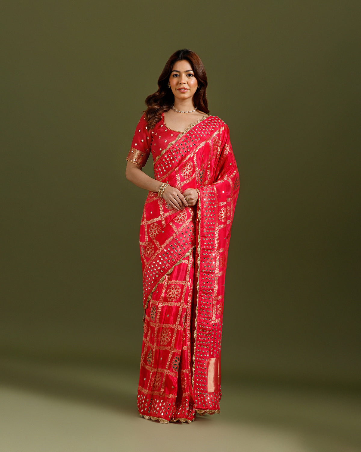 Rani Georgette Saree with Elegant Kundan Work - House of Surya