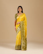 Yellow Dola Silk Saree,Self Weaving Dola Silk Saree
 - House of Surya