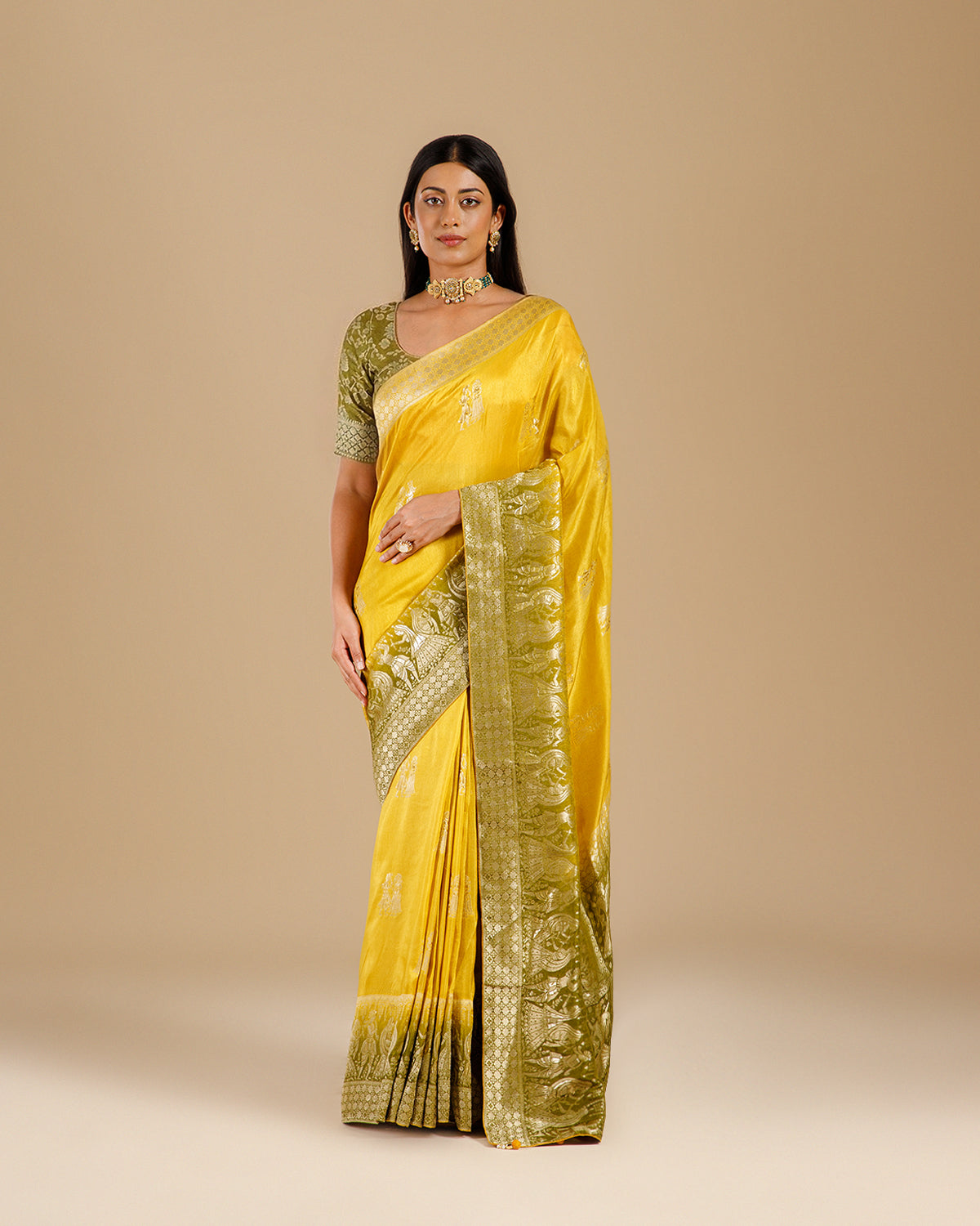 Premium Yellow Dola Silk Saree with Self Weaving Pattern - House of Surya