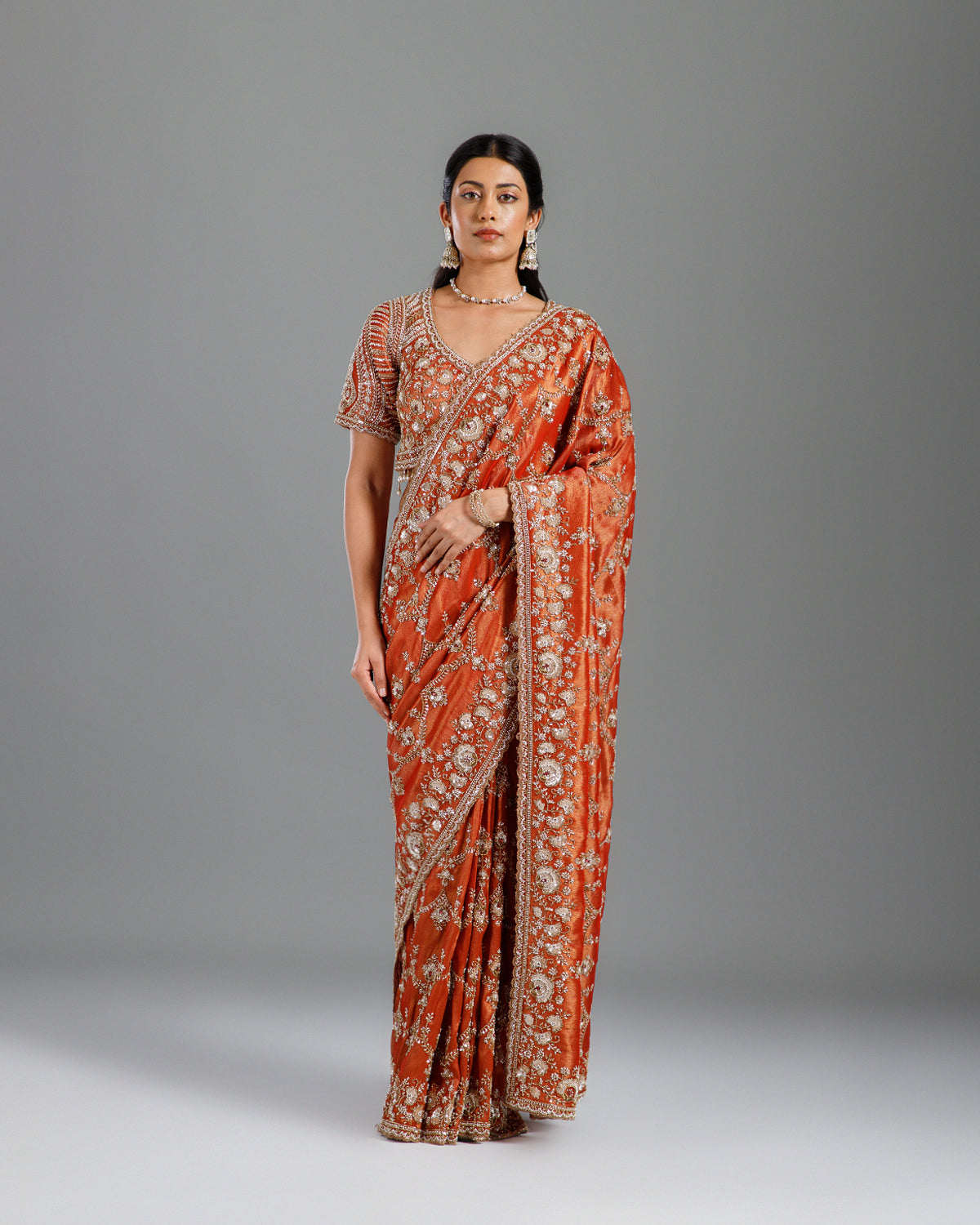 Designer Rust Tissue Saree, Tissue Saree Online- House of Surya