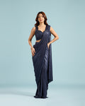 Navy Blue Lycra Drape Saree with Hand Work