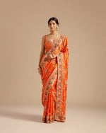 Orange Satin Organza Saree with Beads, Nulki, Sequin, Moti, Resham & Zari Work