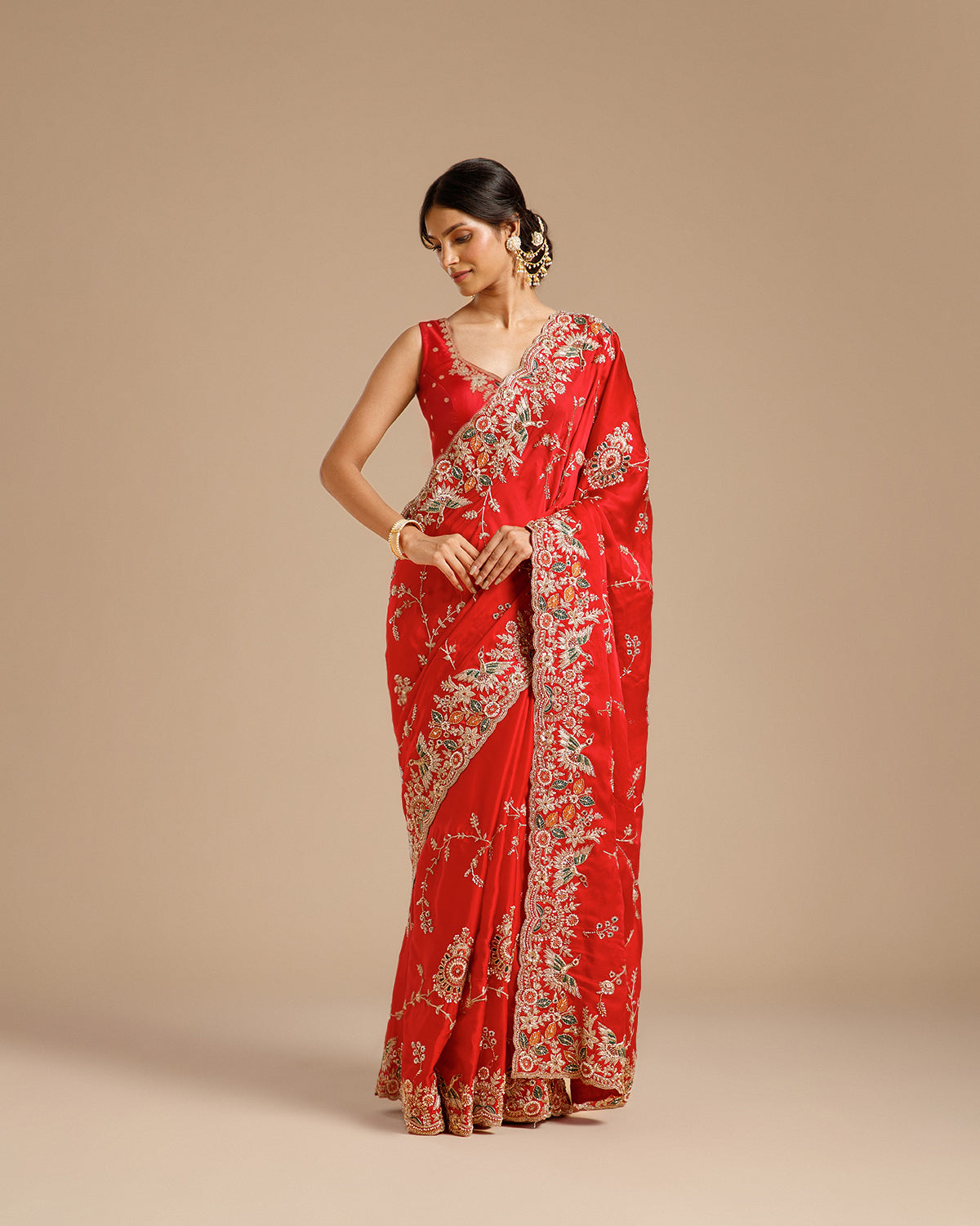 Rani Satin Organza Saree with Beads, Nulki, Sequin, Moti, Resham & Zari Work