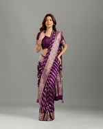 Purple Crepe Silk Saree with Elegant Resham Weave - House of Surya