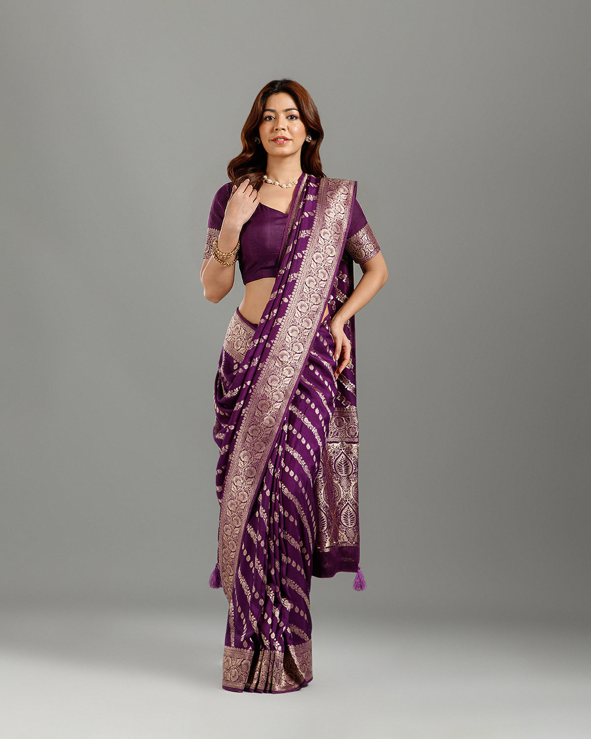 Purple Crepe Silk Saree with Elegant Resham Weave - House of Surya