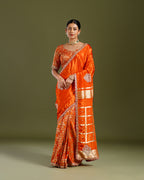 Rust Dola Silk Saree with Cutdana, Dabka & Beads Work - House of Surya